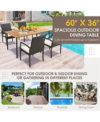 Costway Patio Rectangular Acacia Wood Dining Table with 1.9''Umbrella Hole Indoor&Outdoor
