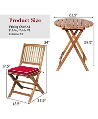 3PCS Patio Folding Wooden Bistro Set Cushioned Chair Conversation Garden