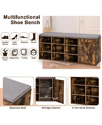Shoe Bench w/Padded Cushion 9-cube Adjustable Storage Rack
