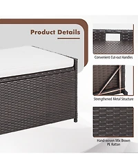 34 Gallon Patio Wicker Storage Deck Box W/Cushion Backyard