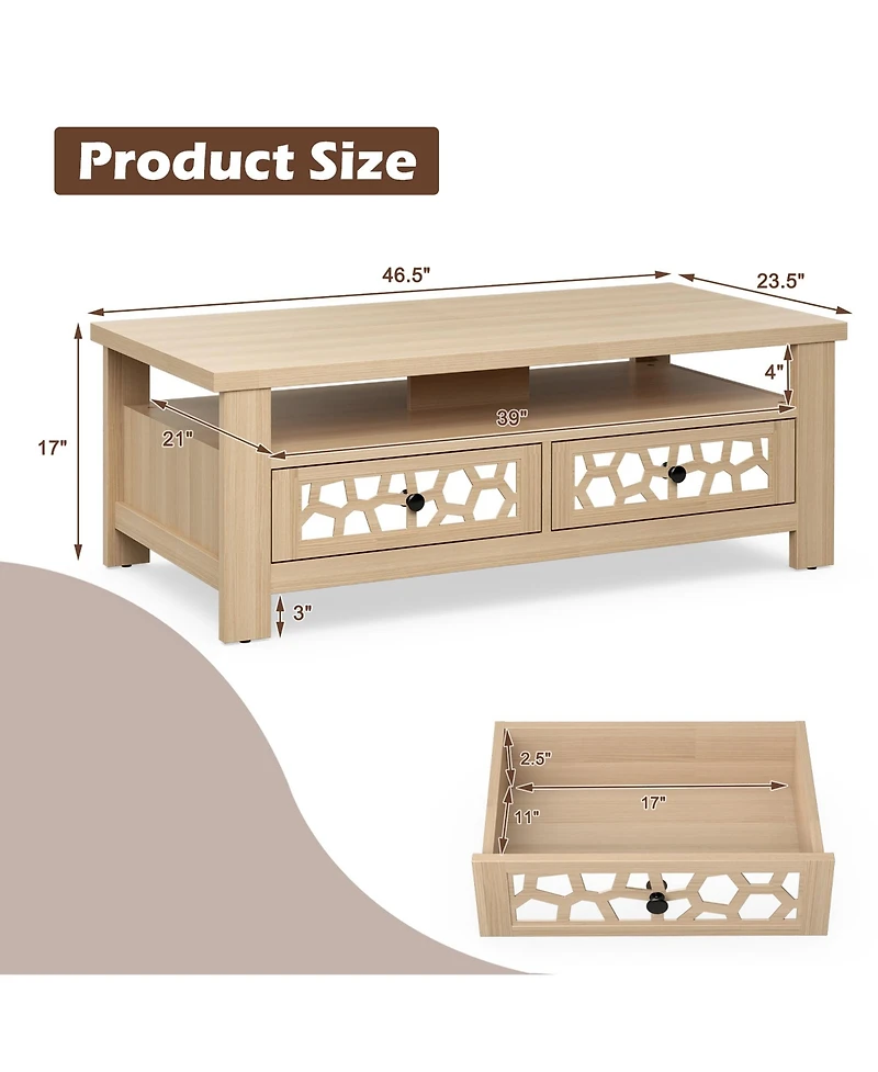Costway Coffee Table with2 Drawers & Open Shelf Modern Rectangular Wood