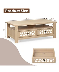 Costway Coffee Table with2 Drawers & Open Shelf Modern Rectangular Wood