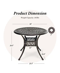 Costway 36'' Patio Round Dining Bistro Table Cast W/2'' Umbrella Hole