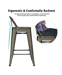 Costway Set of 4 Low Back Metal Counter Stool 24'' Seat Height