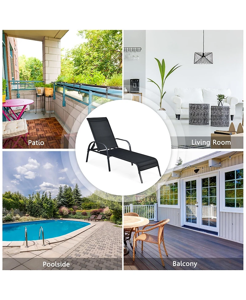 Costway Set of 2 Patio Lounge Chairs Sling Chaise Lounge Recliner Adjustable