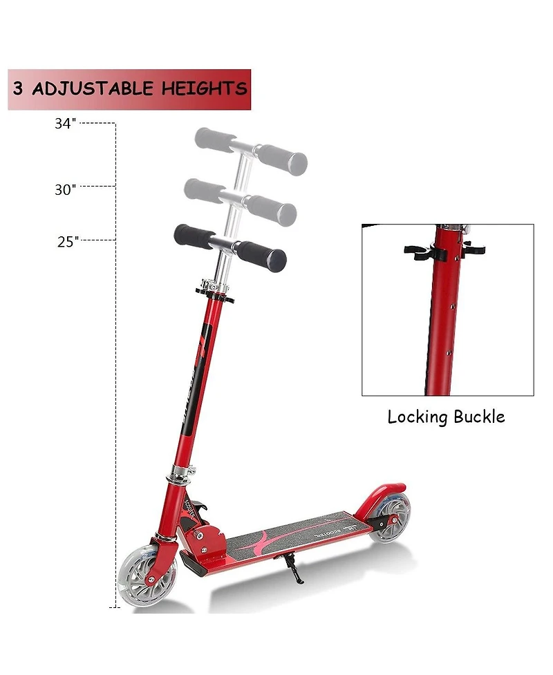 Folding Aluminum 2 Wheel Kids Kick Scooter Adjustable Height Led Light Up