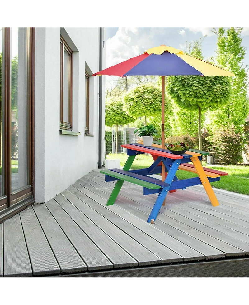 4 Seat Kids Picnic Table w/Umbrella Garden Yard