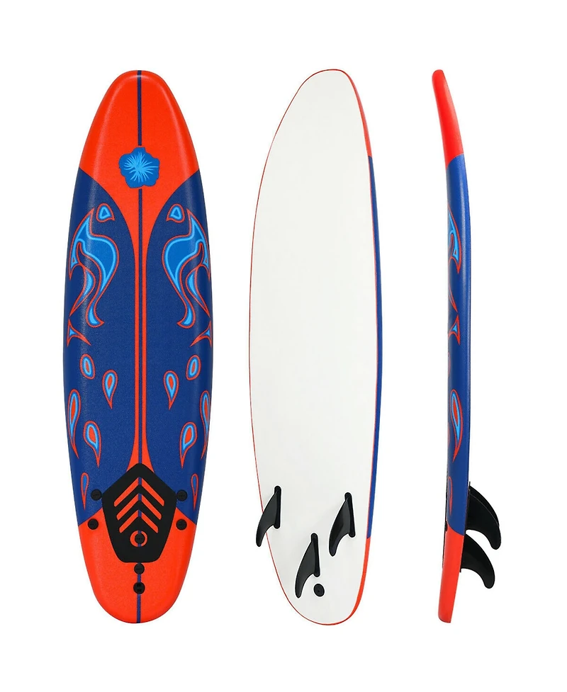 6' Surfboard Foamie Body Surfing Board W/3 Fins & Leash