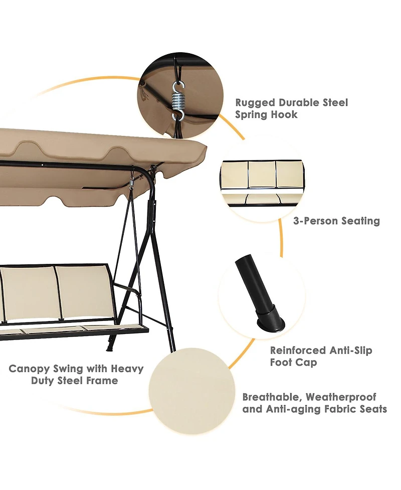 Costway Outdoor Patio Swing Canopy 3 Person Canopy Swing Chair Patio Hammock