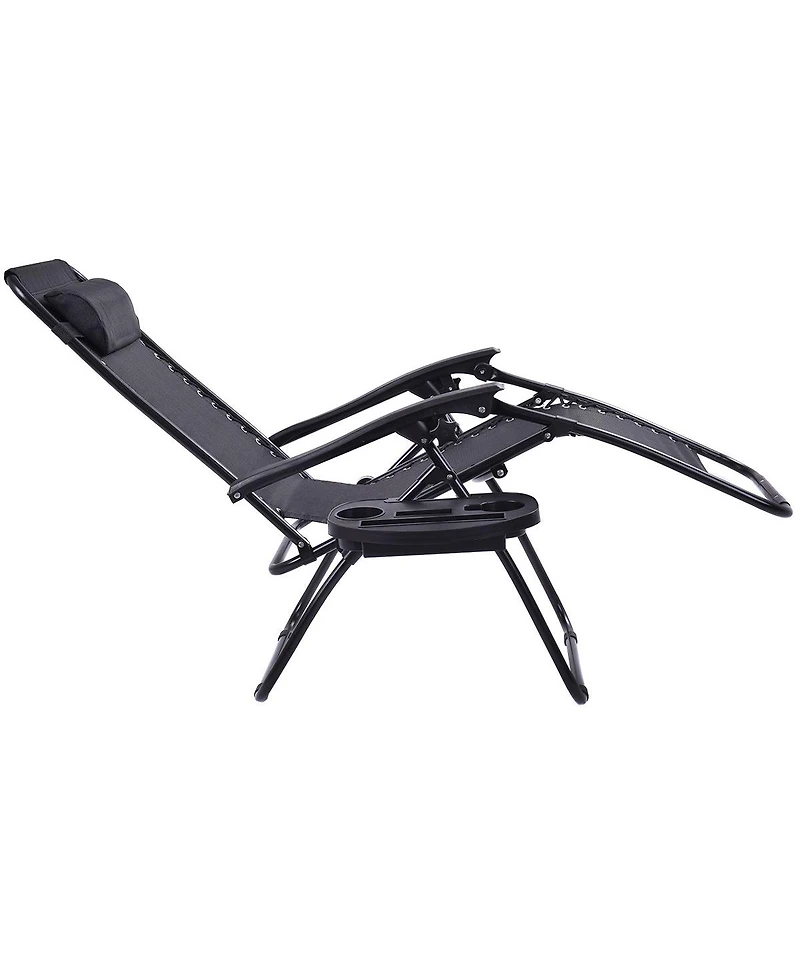 2 Pcs Folding Zero Gravity Reclining Lounge Chairs Beach Patio with Utility Tray