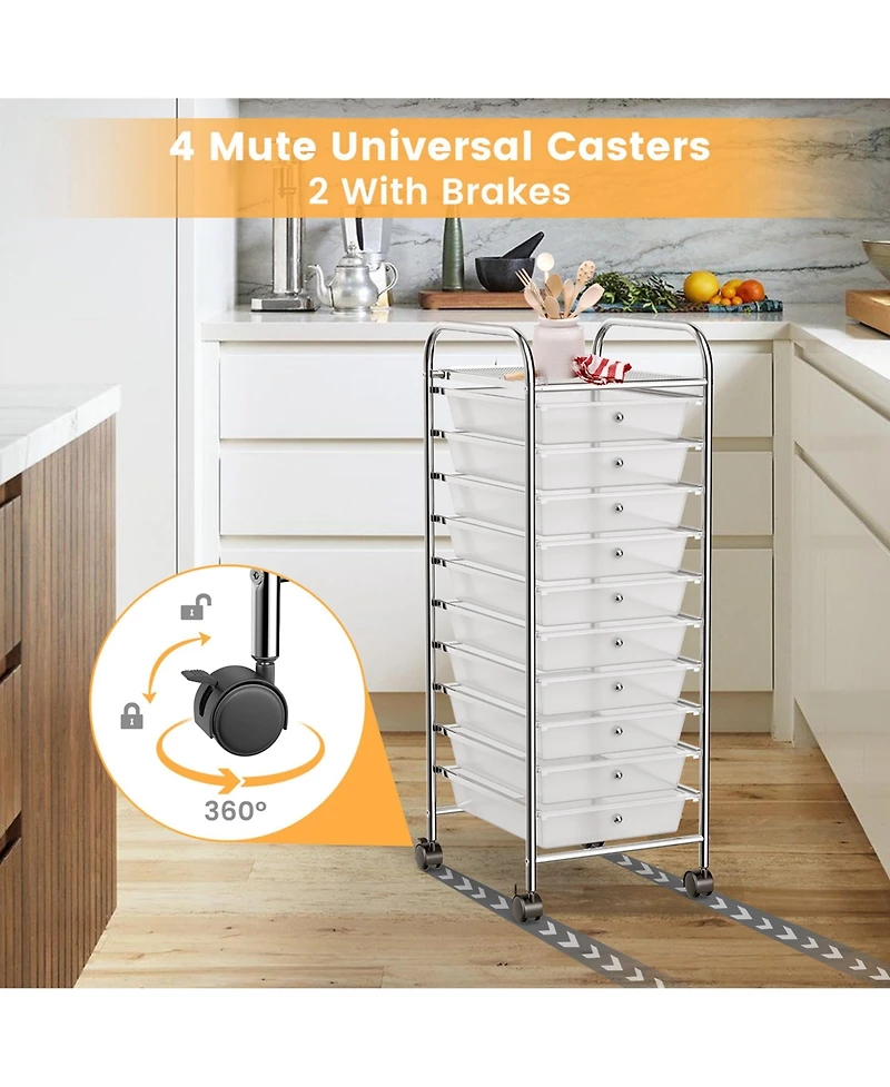 10 Drawer Rolling Storage Cart Scrapbook Paper Office School