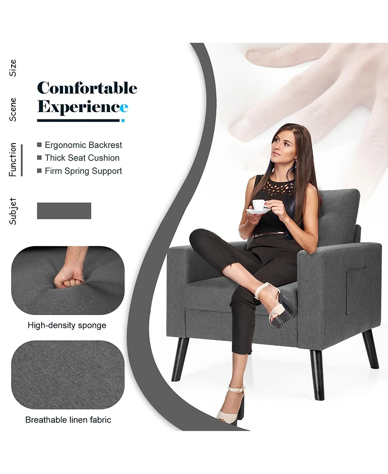Costway Modern Accent Armchair Upholstered Single Sofa Chair