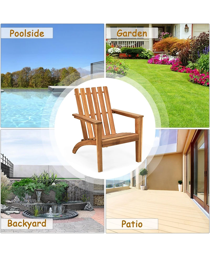 Costway Patio Adirondack Chair Acacia Wood Lounge Armrest Garden Deck