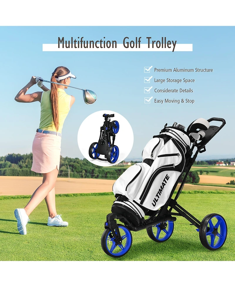 Costway Folding Golf Push Cart W/Scoreboard Adjustable Handle Swivel Wheel