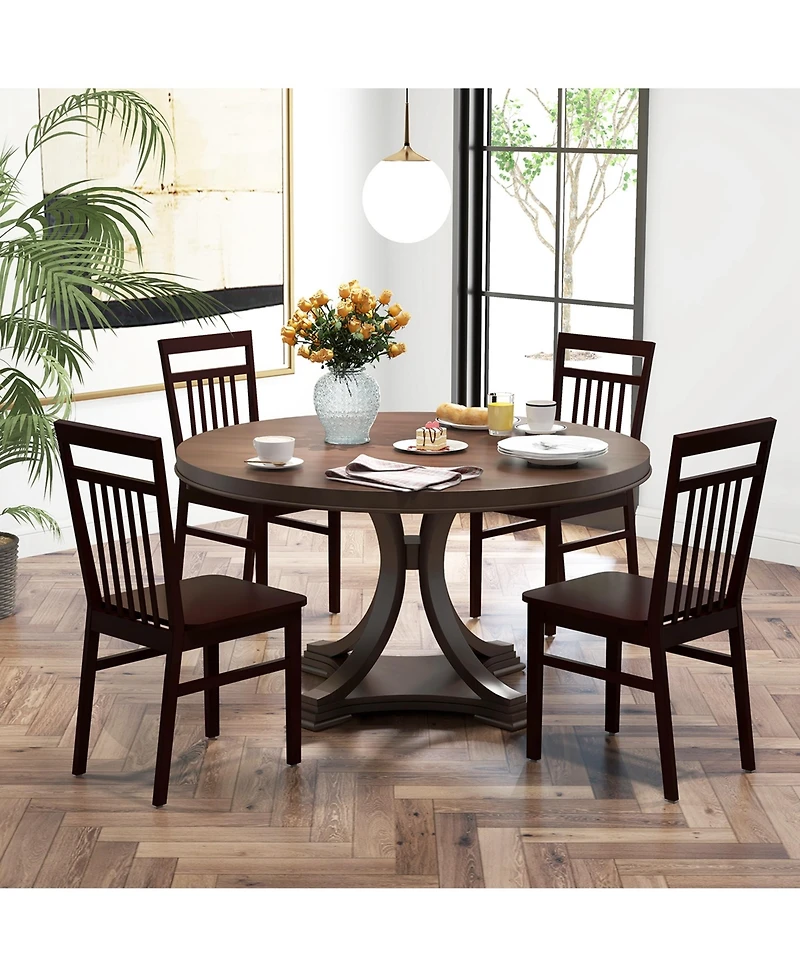 Costway Farmhouse Dining Chair Set of 2 Armless Wooden Chair with Slanted High Backrest