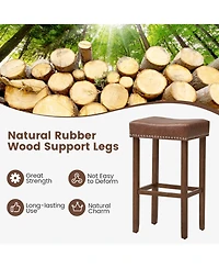 29.5" Wood Frame Pu Leather Upholstered Bar Stools Set of 2 with Footrests