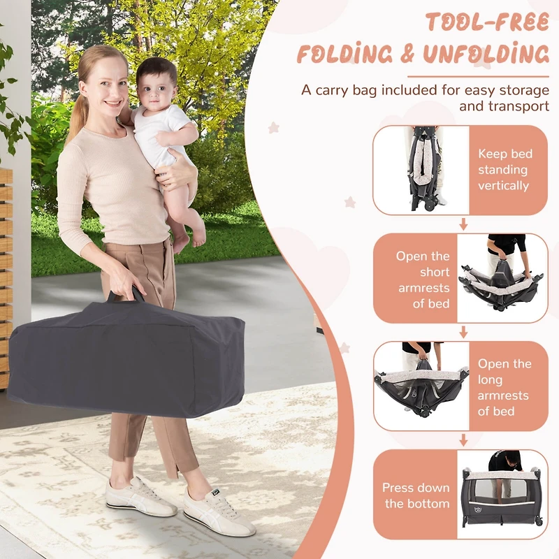 Costway Pack & Play Baby Diaper Changing Table 4 1 Portable Foldable with Mattress Carrying Bag