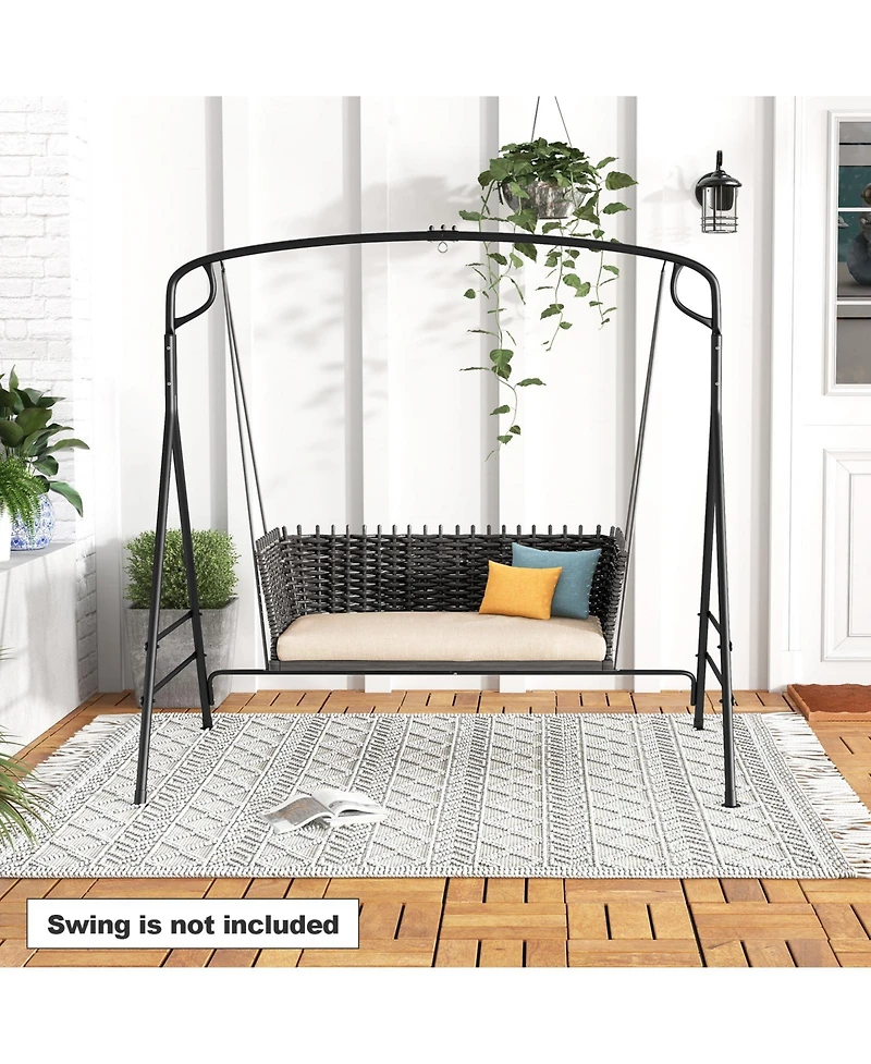 Costway Outdoor Metal Swing Frame Sturdy A-Shaped Porch Swing Stand with Extra Side Bars
