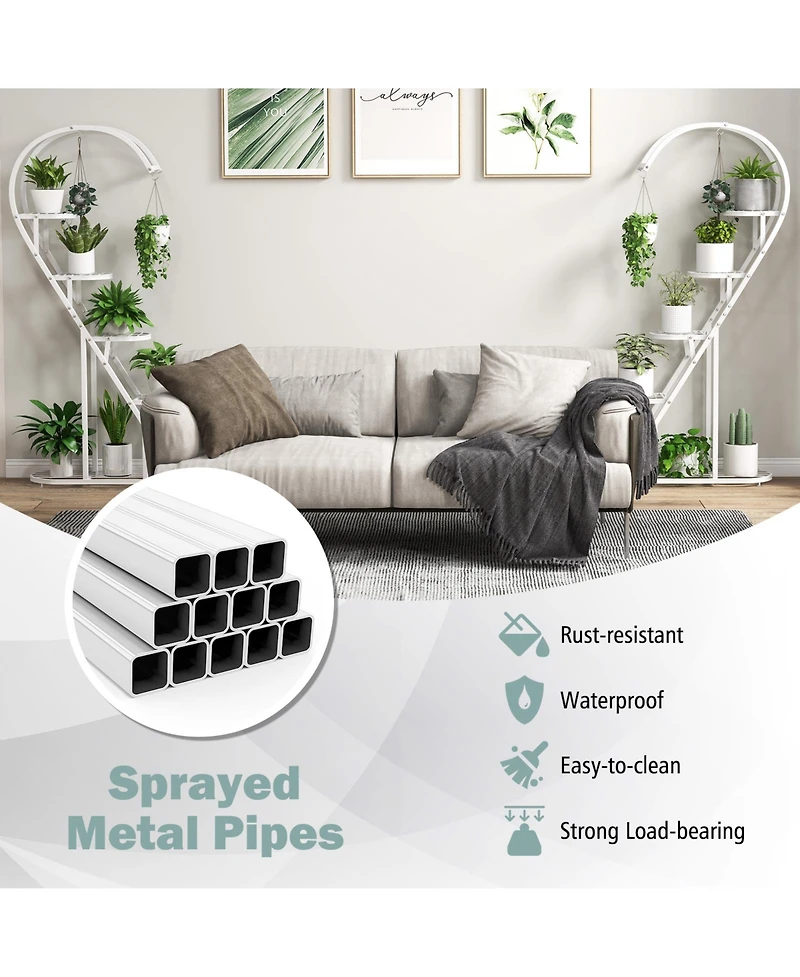 Costway 5 Tier Metal Plant Stand Heart-shaped Shelf with Hanging Hook for Multiple Plants