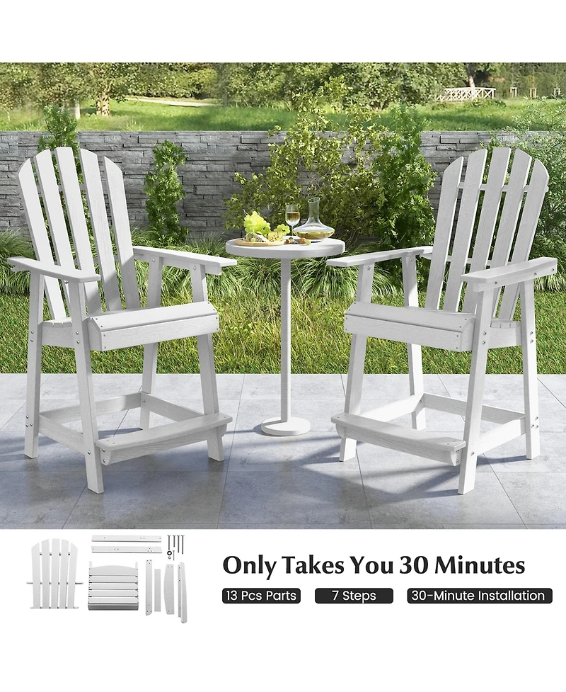 Costway 4 Pcs Tall Bar Stool Hdpe Patio Chair with Armrest Footrest Home Indoor Outdoor