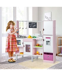 Costway 2-in-1 Kids Kitchen & Market with Realistic Light & Sound 82 Accessories Included