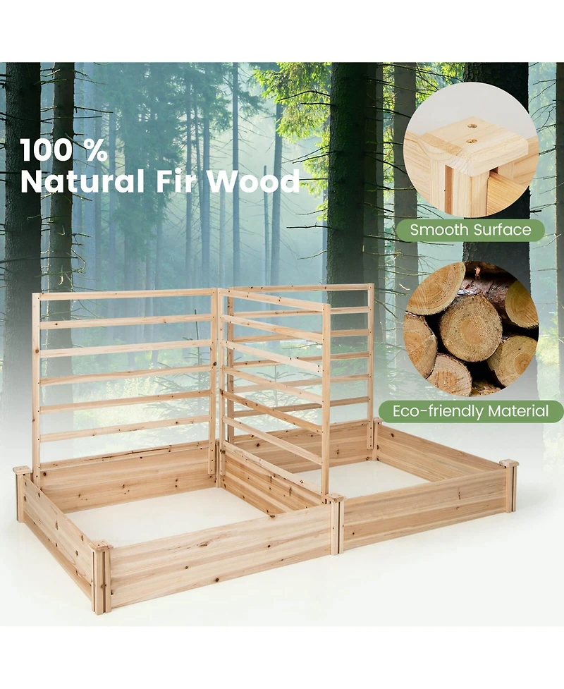 Raised Garden Bed with 3 Trellises with Divided Compartments for Flowers