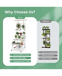 4-Tier Hanging Plant Stand Ladder Plant Shelf with Hanging Bar & Trellis