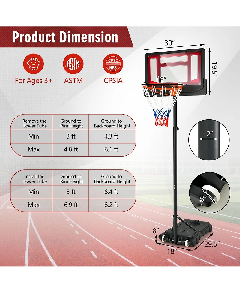 Kids Basketball Hoop Portable Backboard System with Adjustable Height Ball Storage