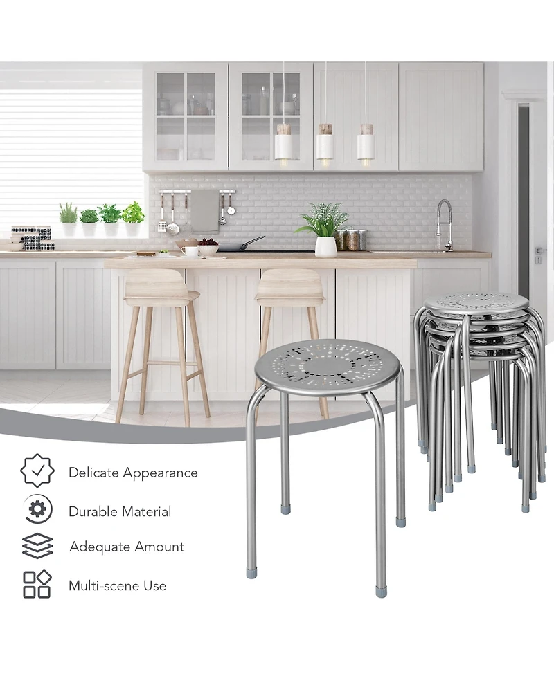 Costway Set of 6 Stackable Metal Stool Set Daisy Backless Round Top Kitchen