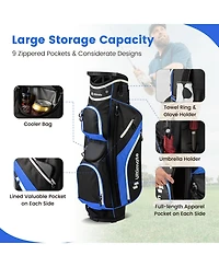 Costway Lightweight Golf Cart Bag with 14 Way Top Dividers 9 Pockets Rain Hood Cooler