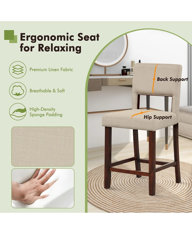 Set of 2 Upholstered Bar Stools 24.5'' Dining Chairs with Back