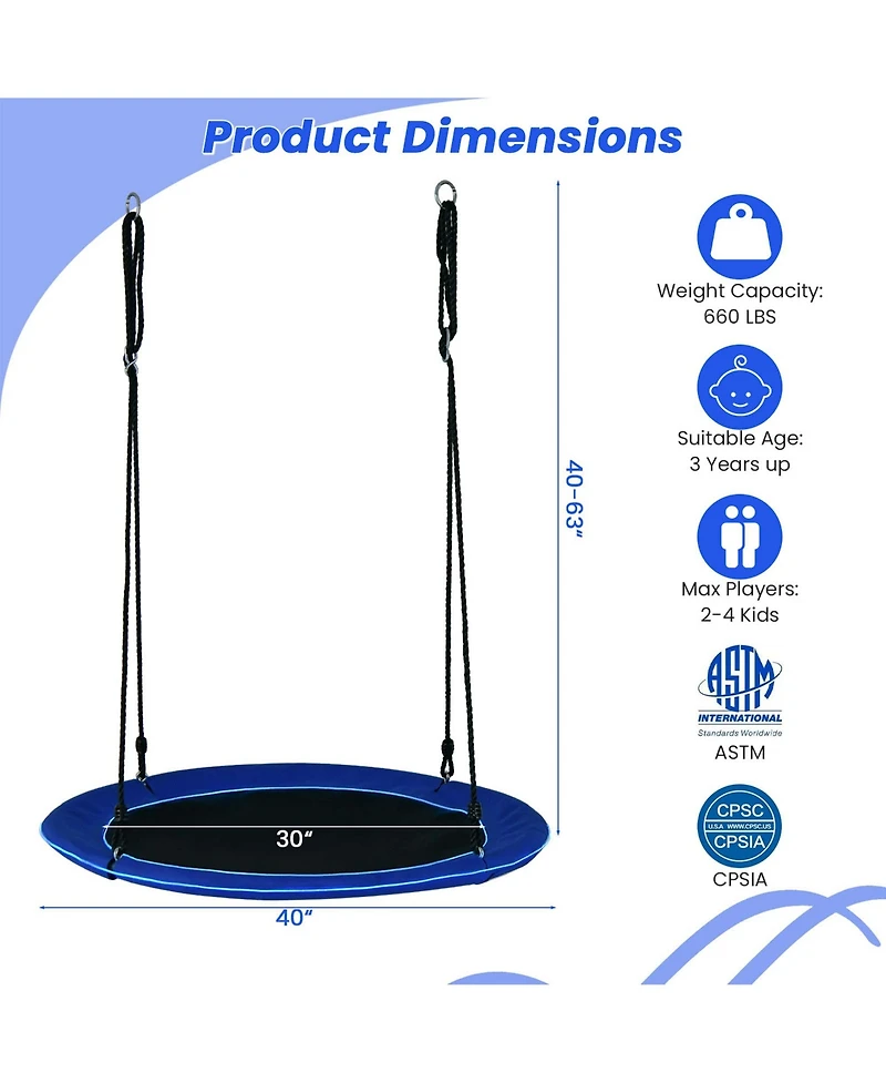 Costway 40'' Saucer Tree Swing 660 Lbs for Kids Adults Outdoor with Led Lights