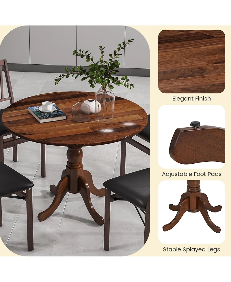 4-Person Dining Table Wooden Kitchen with Solid Rubber Wood Frame for