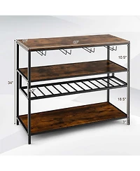 Costway Rustic Wine Rack Table 13 Bottles Wine Bar Cabinet Freestanding with Glass Holder