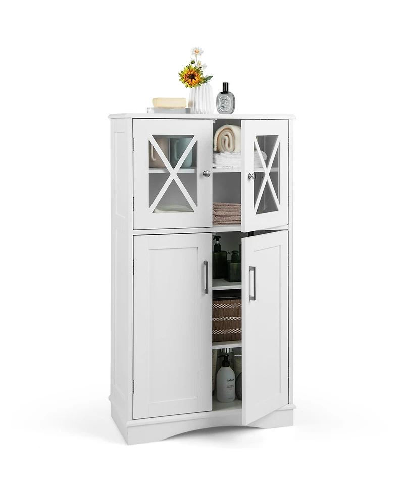 Bathroom Storage Cabinet Linen with Doors and Adjustable Shelves