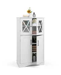 Bathroom Storage Cabinet Linen with Doors and Adjustable Shelves