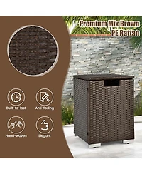 Costway 16'' Rattan Propane Tank Cover Hideaway Side Table 20 lbs