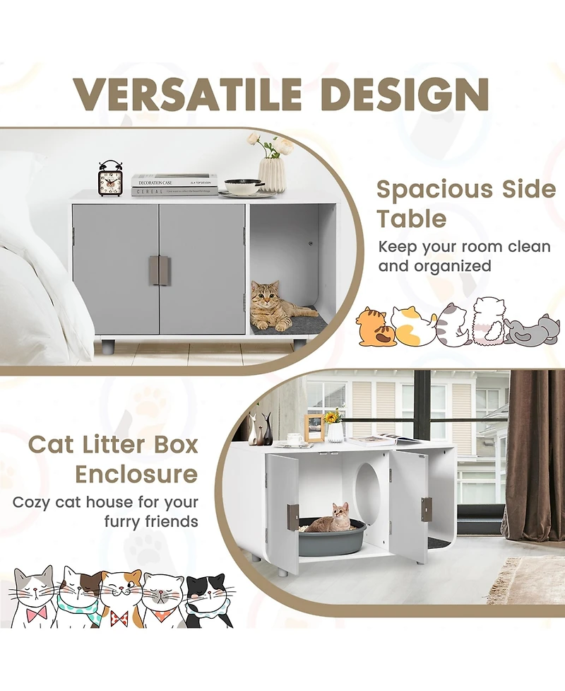 Cat Litter Box Enclosure Furniture Hidden Cat Washroom with Rubber Wood Legs