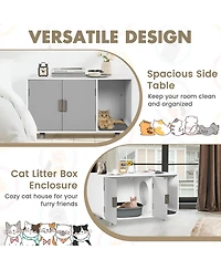 Cat Litter Box Enclosure Furniture Hidden Cat Washroom with Rubber Wood Legs