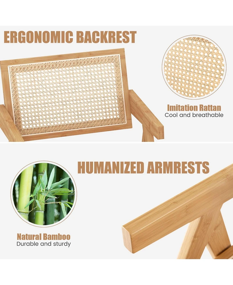 Costway Set of Rattan Accent Chairs Mid Century Dining Armchair Bamboo Frame Kitchen