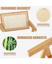 Costway Set of Rattan Accent Chairs Mid Century Dining Armchair Bamboo Frame Kitchen