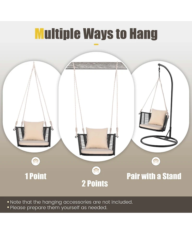 Patio Hanging Rattan Basket Chair Swing Hammock with Seat Cushion