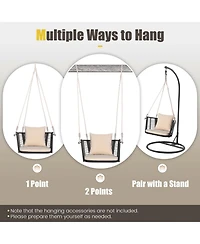 Patio Hanging Rattan Basket Chair Swing Hammock with Seat Cushion