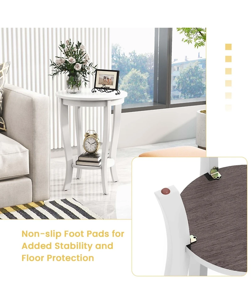 2-Tier End Table 18'' Round Compact Sofa Side Nightstand with Storage Shelf