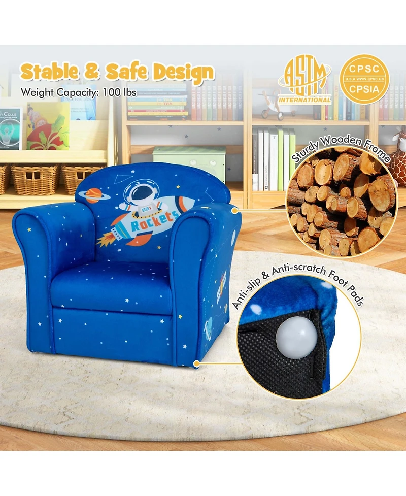 Kids Sofa Toddler Upholstered Armrest Chair withSolid Wooden Frame