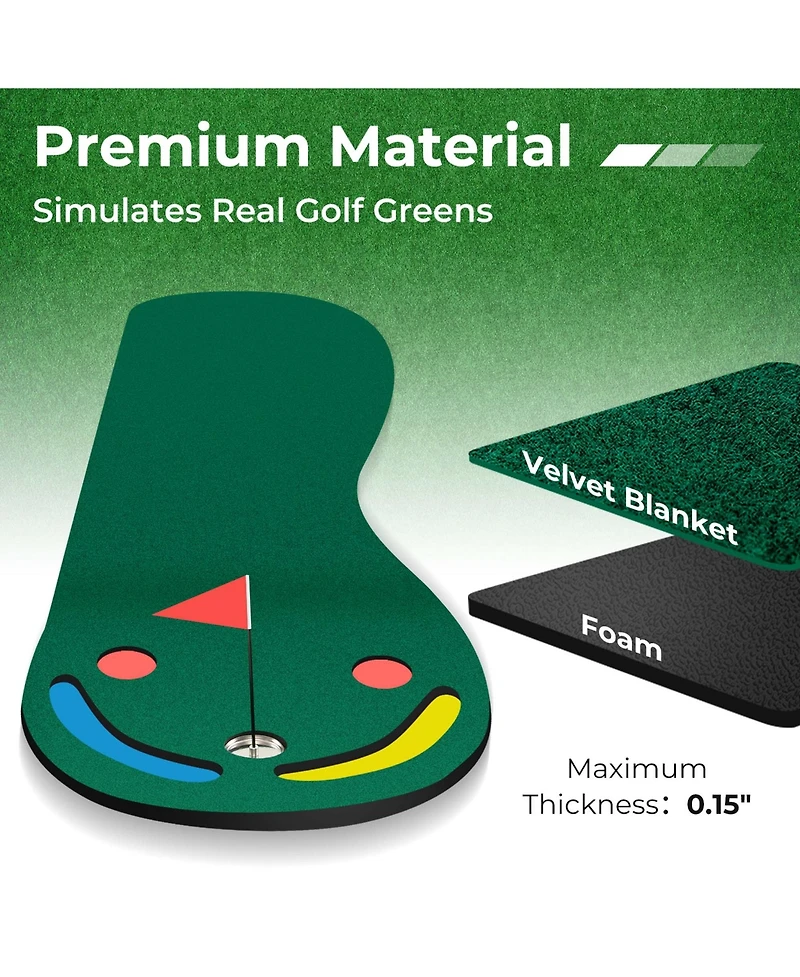 9.8FT X 3FT Par 3 Holes Golf Putting Green Mat Set for Indoor & Outdoor Practice