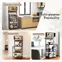 Kitchen Bakers Rack 60'' Microwave Stand with Power Outlet Open Shelves & Hooks