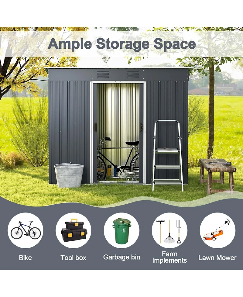 3.6' x 7.1' Outside Garden Storage Shed Tool House with Ground Foundation Frame