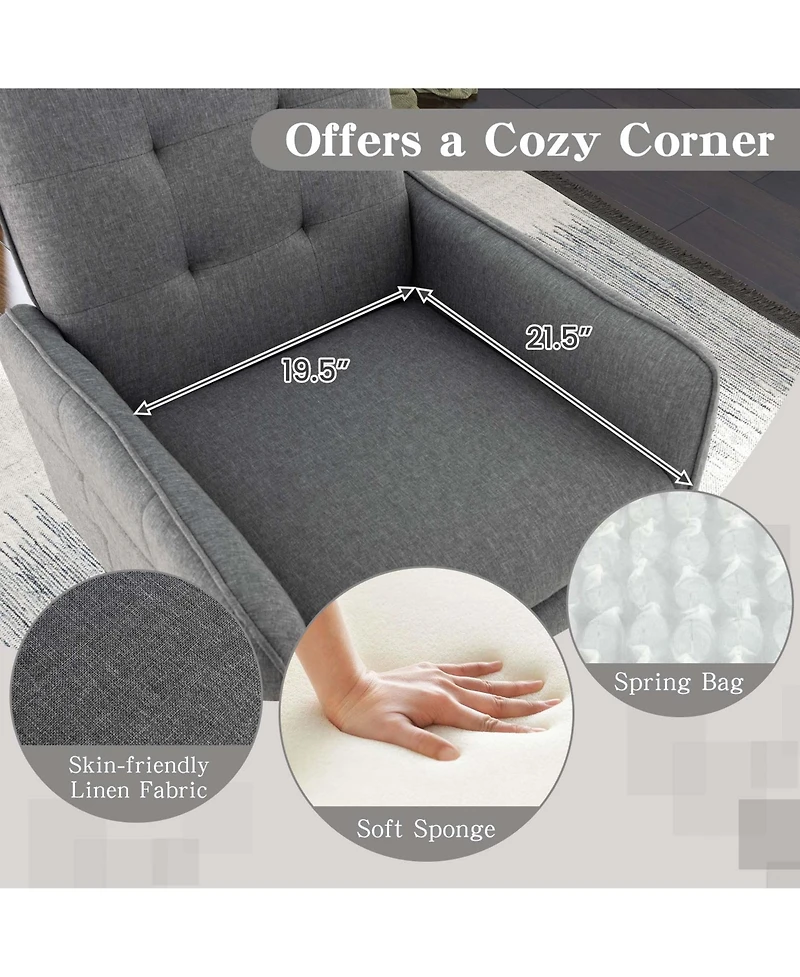 Linen Fabric Accent Chair Modern Single Sofa Chair with Solid Metal Legs