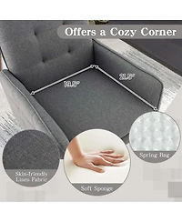 Linen Fabric Accent Chair Modern Single Sofa Chair with Solid Metal Legs